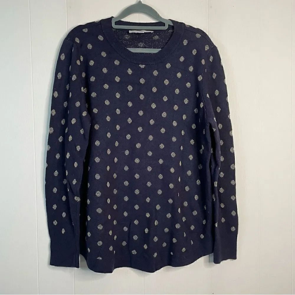 LOFT Blue Metallic Gold Polka Dot Sweater Size XL